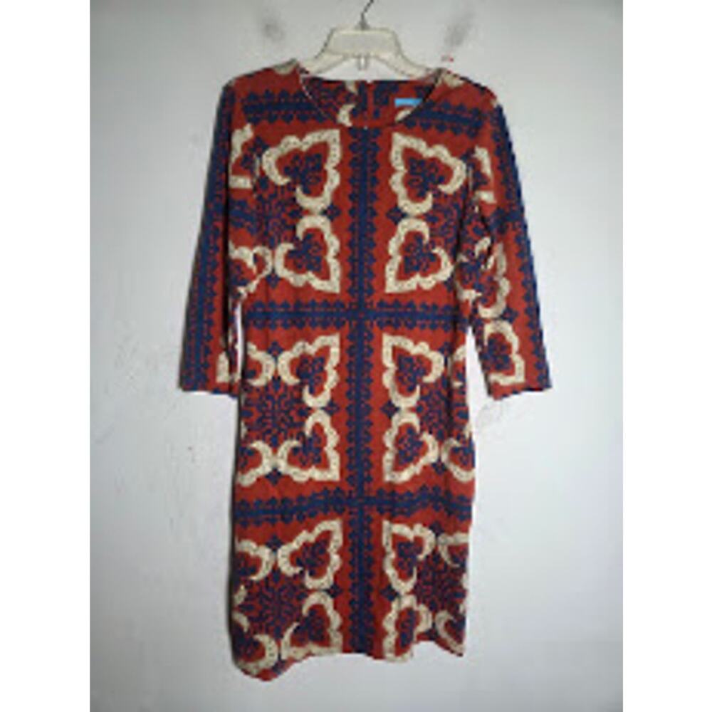 J.Mclauglin "Devon" Dark Red Blue Cream Tapestry Straight Shiloutte Dress Medium - Picture 2 of 8
